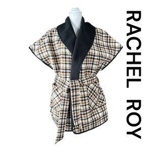 RACHEL RACHEL ROY Biscotti & Black Houndstooth Plaid Vest, Size L/XL.